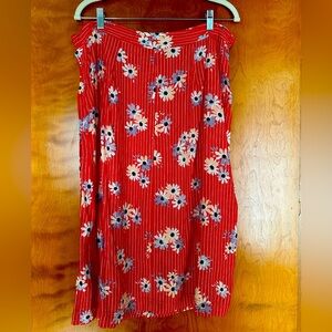 Madewell Red White Pinstripe Floral Side Button Down Midi Skirt, Size 12